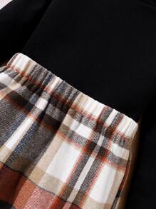 Girls High Neck Tee & Plaid Skirt Without Bag - Multicolor - View 4