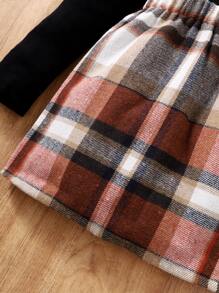 Girls High Neck Tee & Plaid Skirt Without Bag - Multicolor - View 5