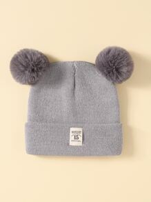 1入組嬰兒冬天針織豆豆帽帽帶毛球和貼布裝飾用品