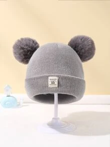 1入組嬰兒冬天針織豆豆帽帽帶毛球和貼布裝飾用品