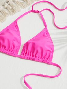 Neon Pink Tie Back Triangle Bikini Top - Hot Pink - View 3