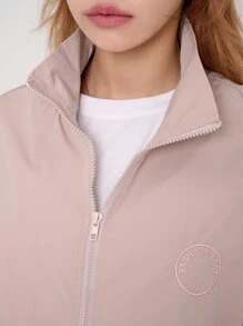 DAZY Letter Embroidery Bishop Sleeve Zip Up Jacket - Baby Pink - View 3