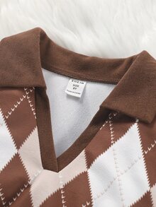 Girls Argyle Print Dress - Coffee Brown - View 4