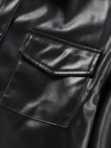 少女實色背心上衣和格紋印花裙子和pu夾克