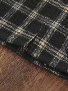 少女實色背心上衣和格紋印花裙子和pu夾克