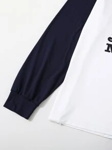 Men Cartoon & Slogan Graphic Sleep Top & Sleep Trousers - Blue and White - View 4