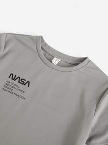 SHEIN Tween Boy Letter Graphic Tee & Drawstring Waist Shorts - Grey - View 4