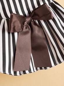 1pc Striped Pattern Bow Decor Pet Dress - Black and White - View 5