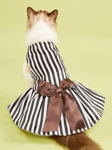 1pc Striped Pattern Bow Decor Pet Dress - Black and White - View 2