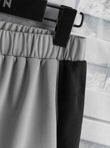 SHEIN 男孩補丁細節雙色連帽衫和運動褲 - 灰色 - 查看 3