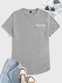 GENTILAND Men Pocket Front Curved Hem Tee - Light Grey - View 1