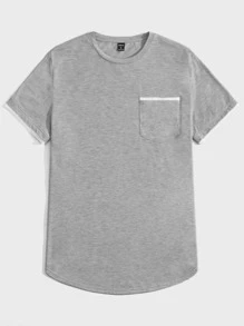 GENTILAND Men Pocket Front Curved Hem Tee - Light Grey - View 6