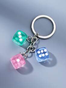 1 件女士树脂骰子钥匙扣，个性化亚克力树脂几何立方体骰子 DIY 配件 - 彩色 - 查看 1
