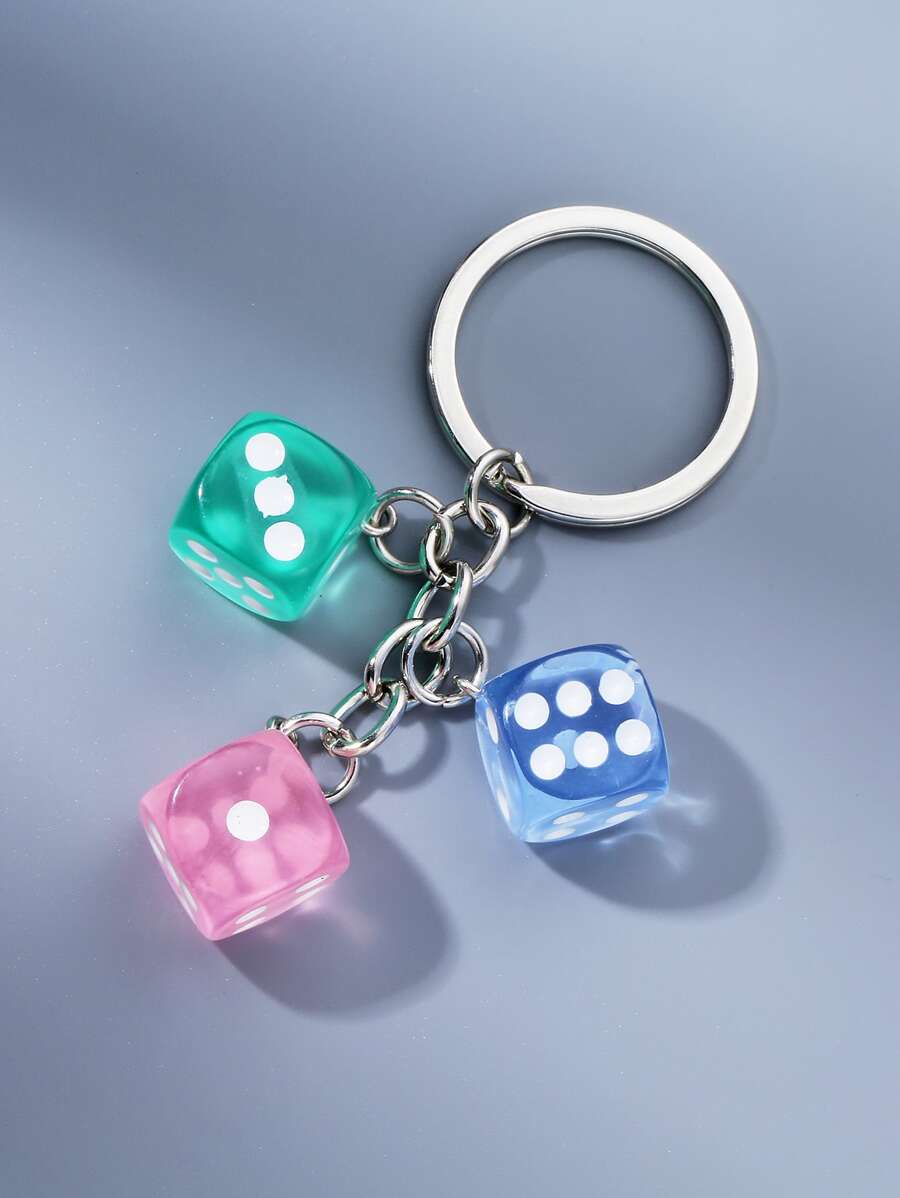 1 件女士树脂骰子钥匙扣，个性化亚克力树脂几何立方体骰子 DIY 配件 - 彩色 - 查看 1