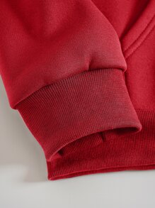 SHEIN EZwear 拉鏈開襟加絨內裏抽繩連帽衫 - 紅色 - 查看 6