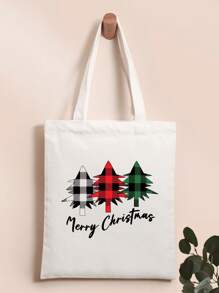 Bolsa De Compras Con Patrón De Árbol De Navidad Impreso - Multicolor - Ver 1