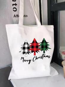 Bolsa De Compras Con Patrón De Árbol De Navidad Impreso - Multicolor - Ver 4