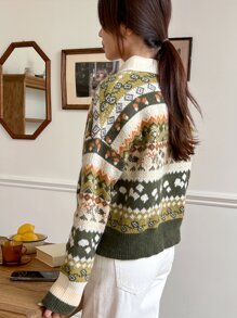 DAZY Áo len cổ tròn họa tiết Geo vai trễ vai mùa đông - Nhiều màu - Xem 5