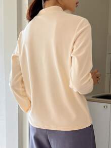 DAZY Letter Graphic Mock Neck Tee Long Sleeve Women Tops,Thermal Lined - Apricot - View 2