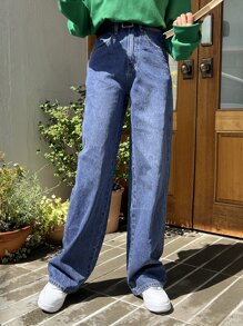 DAZY 高腰直筒牛仔裤，返校服装