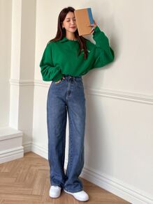 DAZY 高腰直筒牛仔裤，返校服装