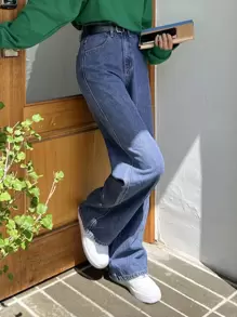 DAZY 高腰直筒牛仔裤，返校服装