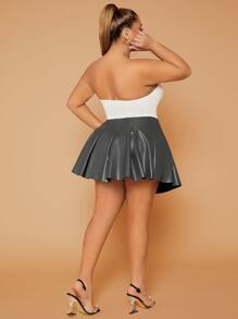 SHEIN SXY Plus High Waist PU Leather Pleated Skirt - Dark Grey - View 6