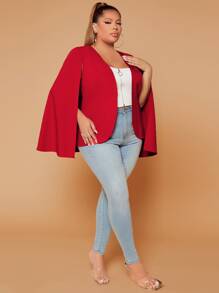 SHEIN SXY Plus Solid Open Front Cloak Sleeve Blazer - Red - View 1