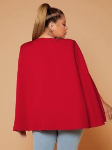 SHEIN SXY Plus Solid Open Front Cloak Sleeve Blazer - Red - View 2