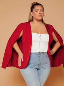 SHEIN SXY Plus Solid Open Front Cloak Sleeve Blazer - Red - View 3
