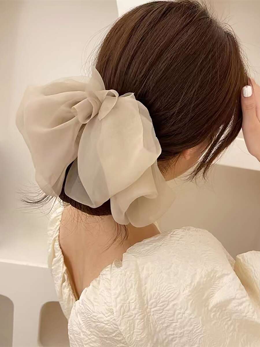 可爱蝴蝶结装饰情人节法式发夹，发饰，发卡 - 香檳色 - 查看 1