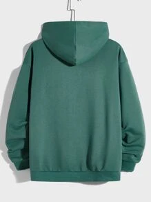 GENTILAND Loose Fit Men's Letter Graphic Kangaroo Pocket Drawstring Hoodie - Green - View 2