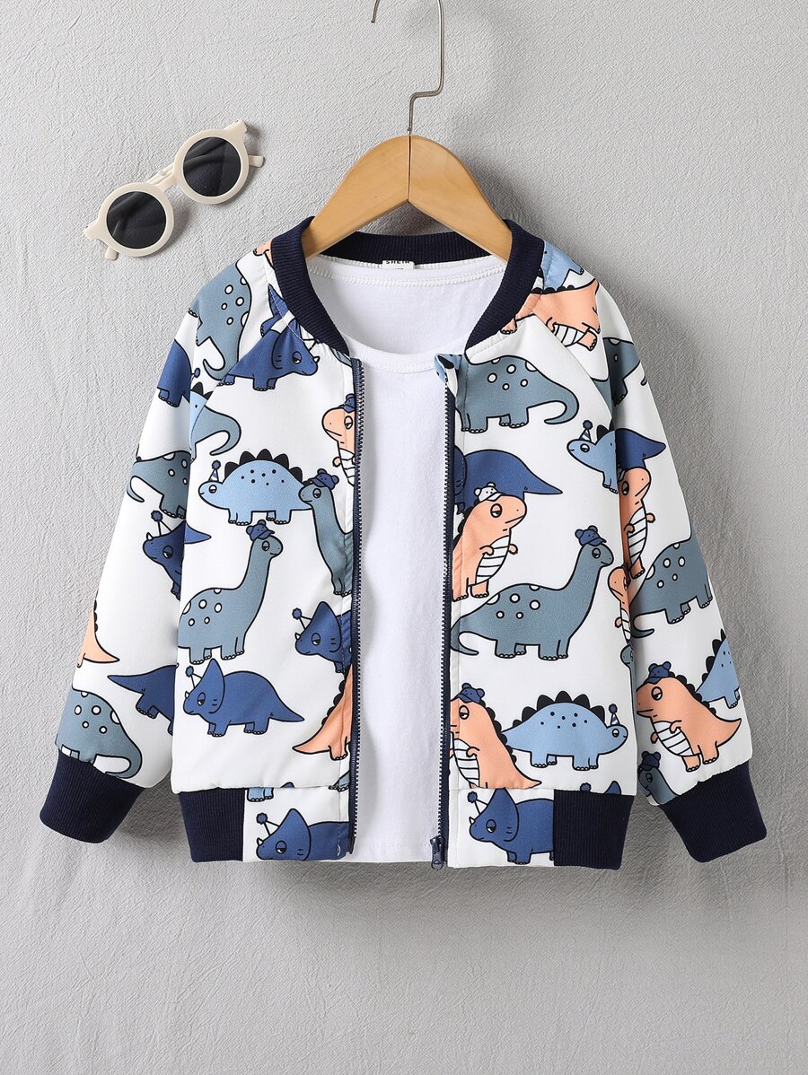 小男童恐龍印花飛行員夾克不帶T恤 - 彩色 - 查看 1