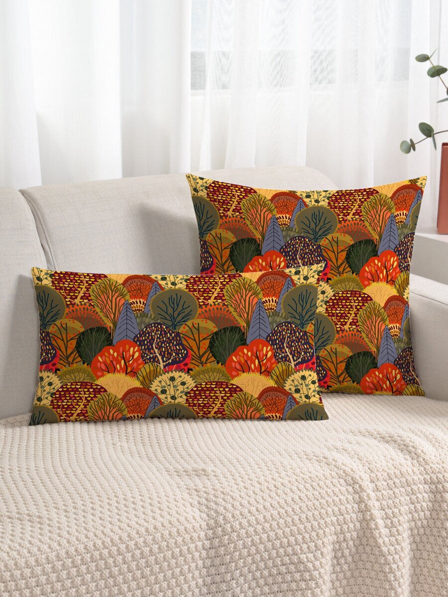 葉子圖案靠墊套不附帶墊芯 - 彩色 - 查看 1