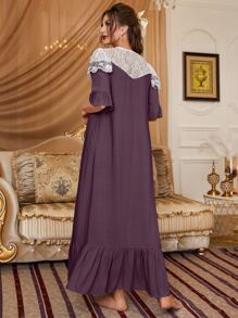 蕾絲拼接荷葉邊下擺睡裙 - 紫色 - 查看 2