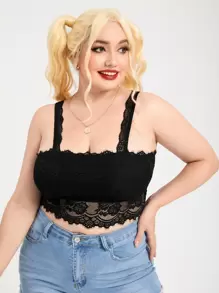 Plus Lace Longline Bra - Black - View 1