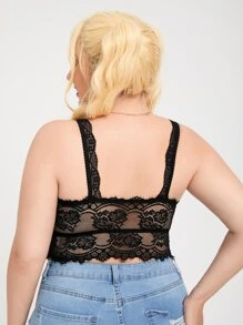 Plus Lace Longline Bra - Black - View 2