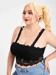 Plus Lace Longline Bra - Black - View 4
