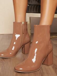 Closed Toe Side Zipper Block Heel Booties