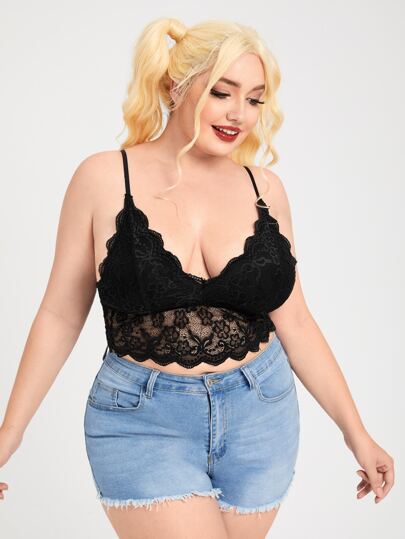 Plus Floral Lace Scallop Trim Bralet