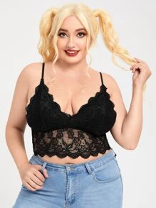 Plus Size Floral Lace Scallop Trim Bralette Frenchy Wireless Lingerie