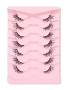 Himirell 7pairs/Set Cat Eye & Cross Design Short Natural False Eyelashes With Transparent Stem, Essential For Daily Makeup Strip Lashes, Lashes, Eyelashes, Fake Lashes