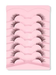 Himirell 7pairs/Set Cat Eye & Cross Design Short Natural False Eyelashes With Transparent Stem, Essential For Daily Makeup Strip Lashes, Lashes, Eyelashes, Fake Lashes