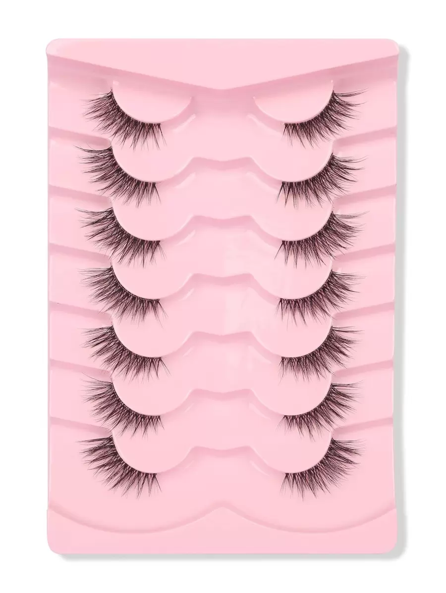 Himirell 7pairs/Set Cat Eye Crossed Transparent Stem Short Natural False Eyelashes Must-Have For Daily Makeup Strip Lashes, Lashes, Eyelashes, Fake Lashes