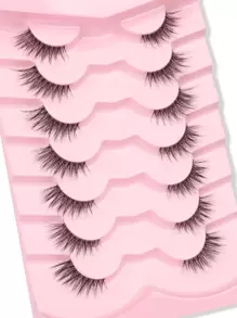 Himirell 7pairs/Set Cat Eye Crossed Transparent Stem Short Natural False Eyelashes Must-Have For Daily Makeup Strip Lashes, Lashes, Eyelashes, Fake Lashes - Black - View 3