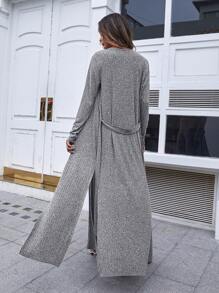 SHEIN Essnce Bộ đồ hai mảnh nữ Thắt lưng Tách cao màu trơn Giải trí - Xám - Xem 2