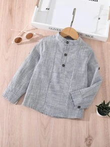 SHEIN Toddler Boys Half Button Mock Neck Shirt - Grey - View 1
