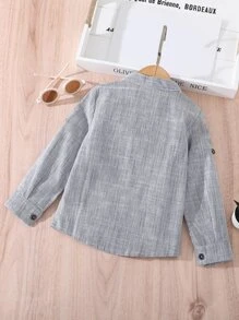 SHEIN Toddler Boys Half Button Mock Neck Shirt - Grey - View 2