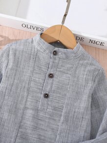 SHEIN Toddler Boys Half Button Mock Neck Shirt - Grey - View 4
