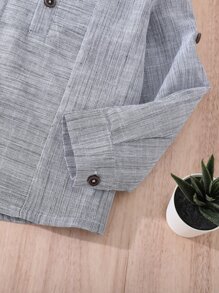 SHEIN Toddler Boys Half Button Mock Neck Shirt - Grey - View 5